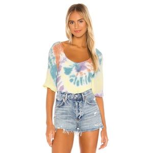 Chaser Smocked Tie Dye Double V Puff Sleeve Top Revolve Small
